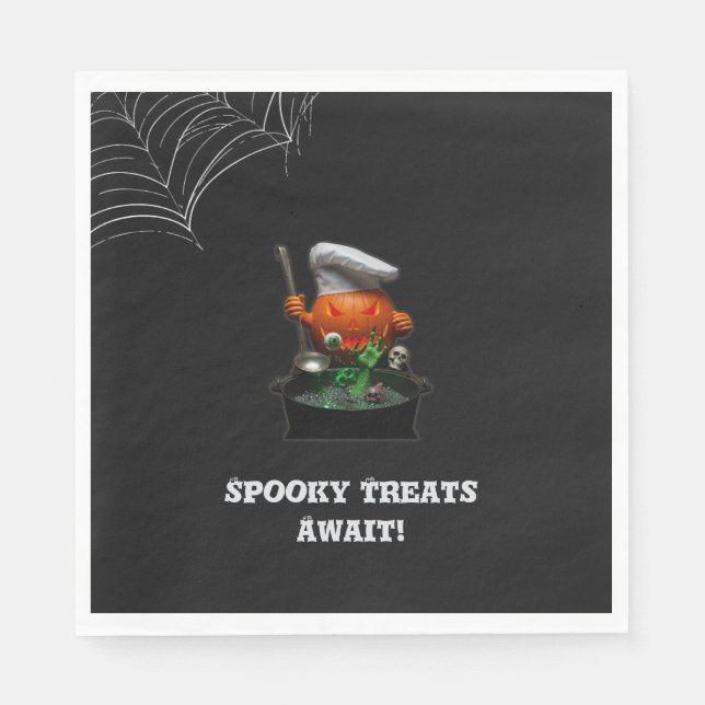 Pumpkin Chef Halloween Party – Spooky Cauldron Serviette (Vorderseite)