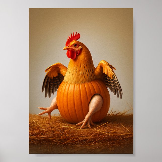 Pumpkin Chicken Art, Funny Chicken Wall Art Poster (Vorne)