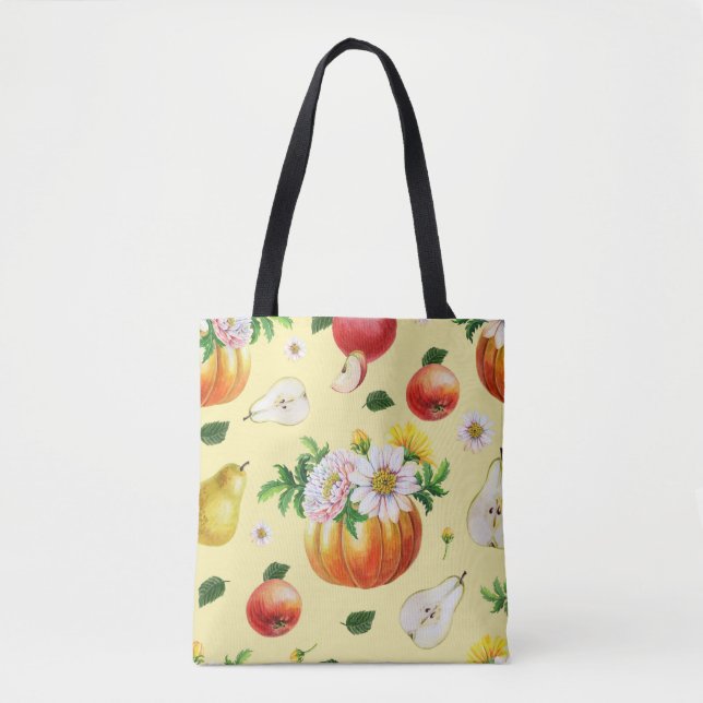 Pumpkin, Chrysanthemum: Herbstfruchtillustrierung. Tasche (Vorderseite)