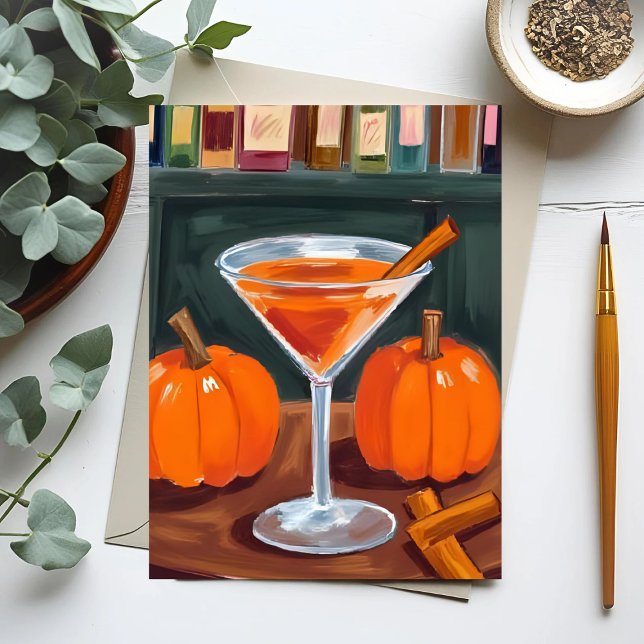Pumpkin Cinnamon Martini Fall Watercolor Postkarte (Von Creator hochgeladen)