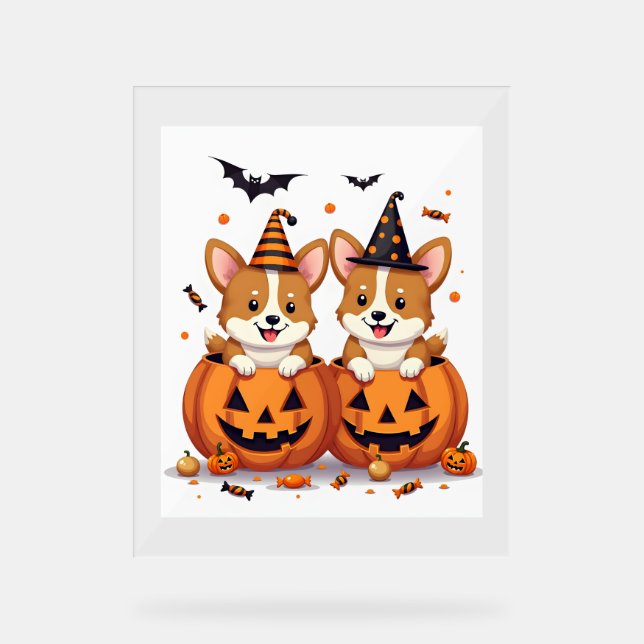 Pumpkin Corgi Party Acrylschild (Vorderseite)