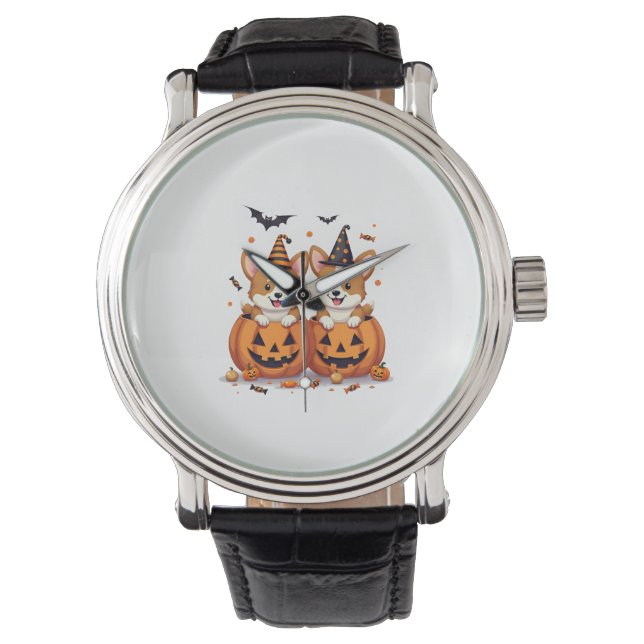 Pumpkin Corgi Party Armbanduhr (Vorderseite)
