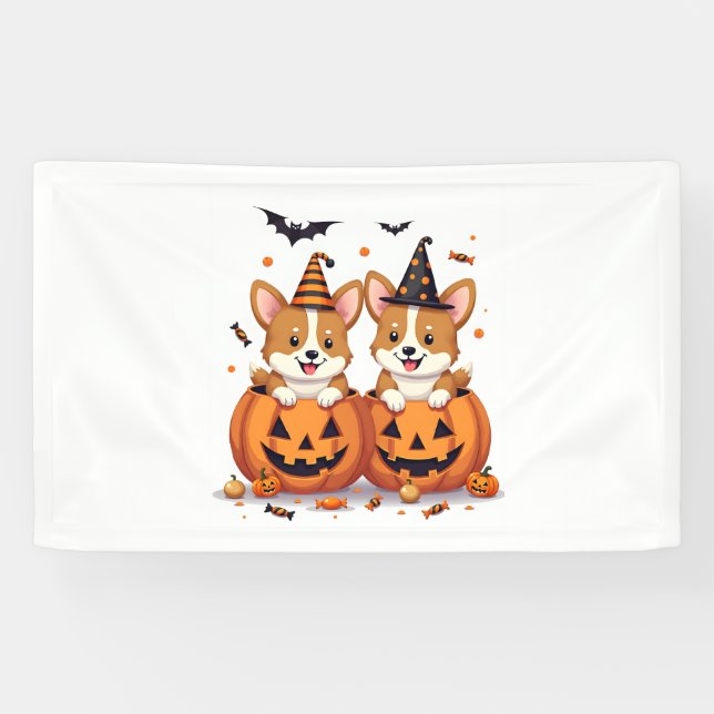 Pumpkin Corgi Party Banner (Horizontal)