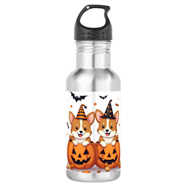 Pumpkin Corgi Party Edelstahlflasche (Vorderseite)