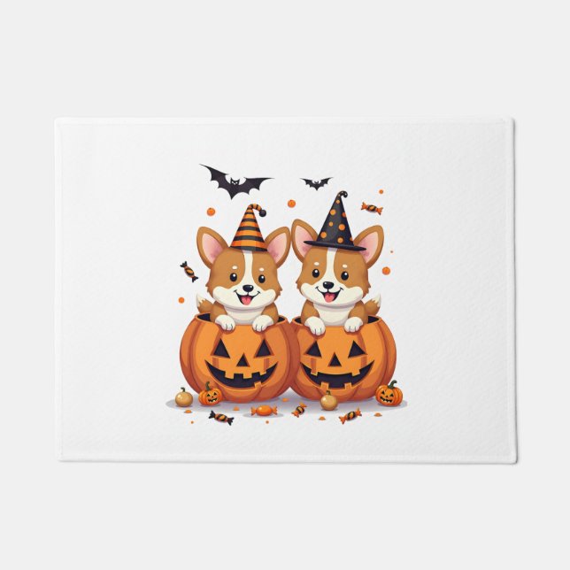 Pumpkin Corgi Party Fußmatte (Vorderseite)