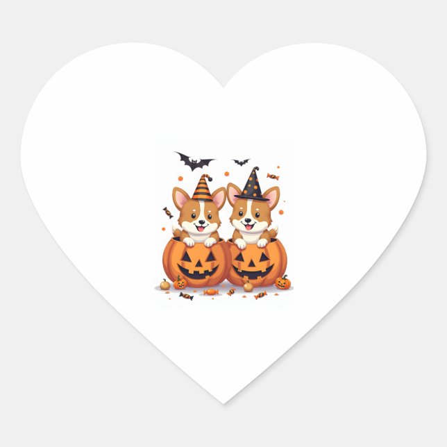 Pumpkin Corgi Party Herz-Aufkleber (Vorderseite)