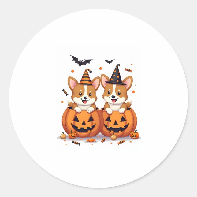 Pumpkin Corgi Party Runder Aufkleber (Vorderseite)