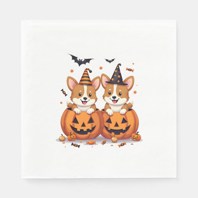 Pumpkin Corgi Party Serviette (Vorderseite)