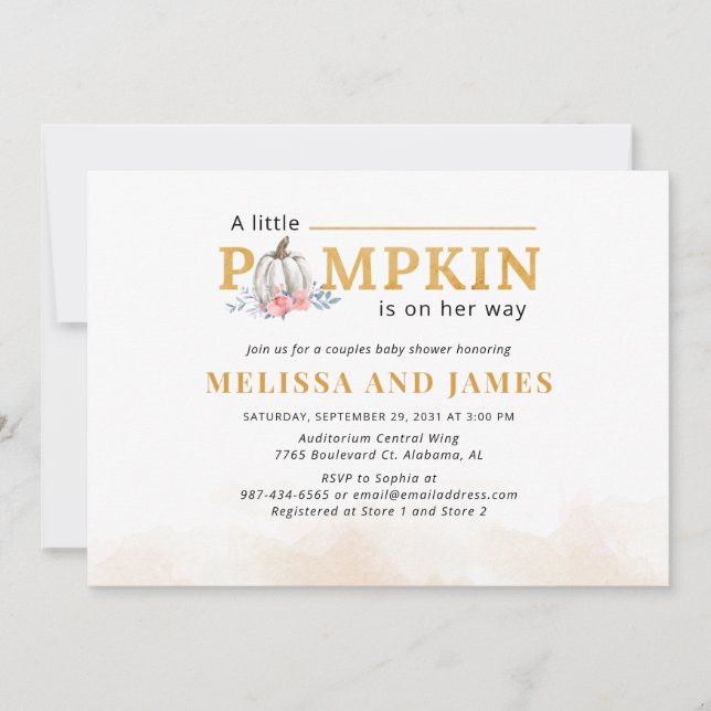 Pumpkin Couple's Baby Dusche Rosa Bläschen Einladung (Vorderseite)