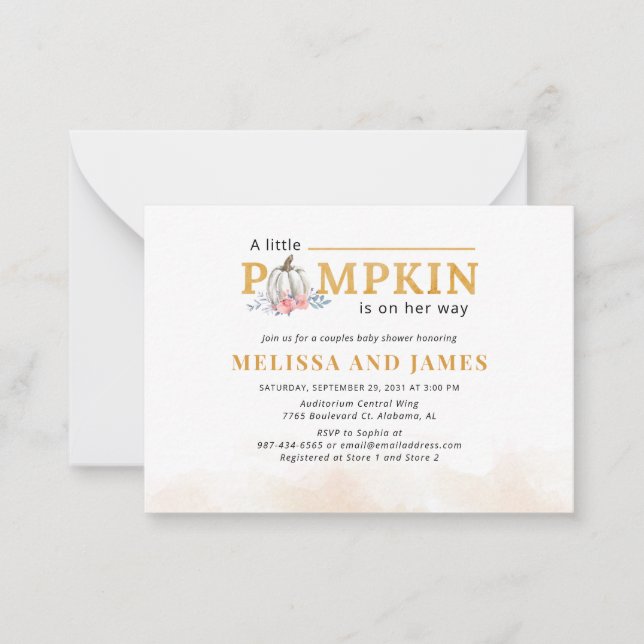 Pumpkin Couples Kinderdusche Rosa Blumenladen Mitteilungskarte (Vorderseite)