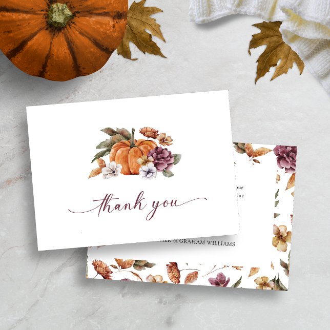 Pumpkin Danke-Card Dankeskarte (Fall Watercolor Floral Pumpkin Thank You Cards)