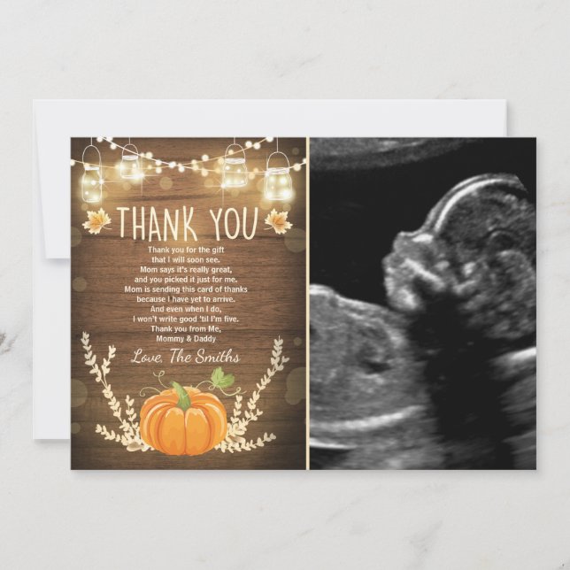 Pumpkin danke Karte Rustic Fall Baby Dusche (Vorderseite)