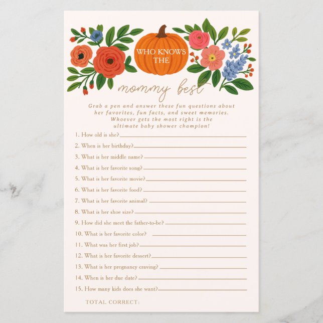 Pumpkin, die Mommy Best Baby Shower Game kennen (Vorderseite)