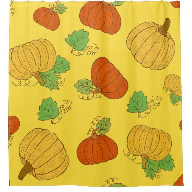 Pumpkin Doodle: Hand gezogen Nahtlos Duschvorhang (Vorderseite)