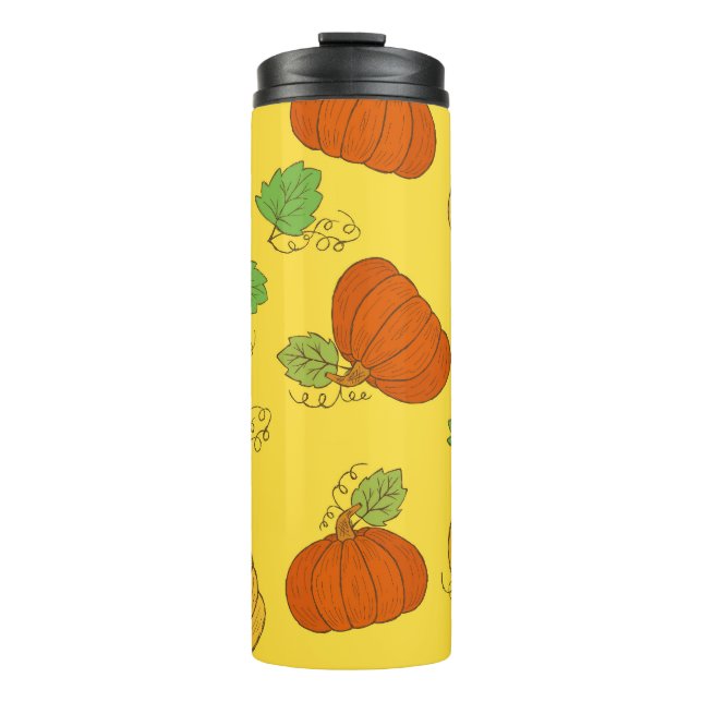 Pumpkin Doodle: Hand gezogen Nahtlos Thermosbecher (Vorderseite)