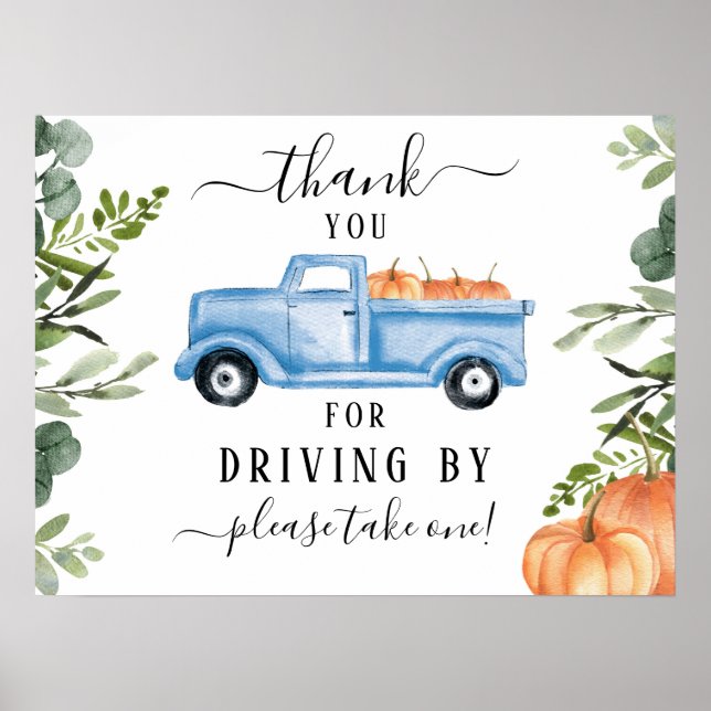 Pumpkin Drive By Baby Shower Thank You Sign Poster (Vorne)