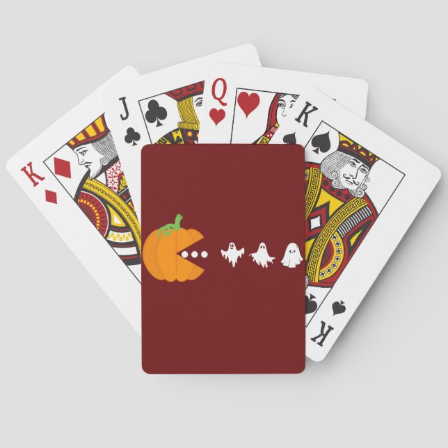 Pumpkin Eating Ghost Gamer Halloween Männer Frauen Spielkarten (Rückseite)