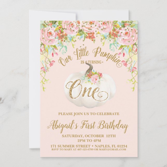 Pumpkin Einladung, Pumpkin erste Geburtstag Einladung (Vorderseite)