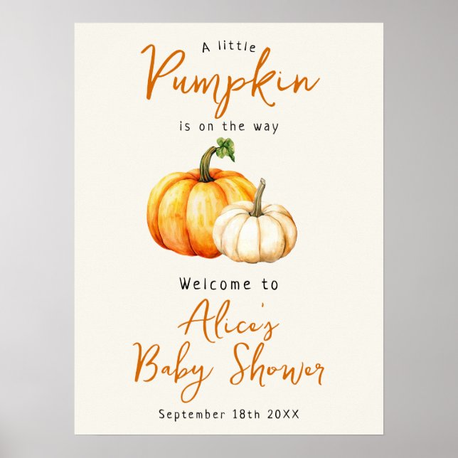 Pumpkin Elegant Fall Baby Dusche Begrüßungszeichen Poster (Vorne)