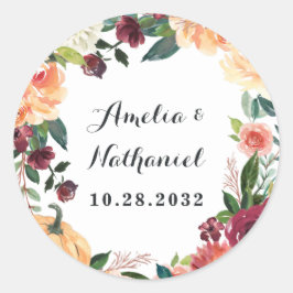 Pumpkin Elegant Fall Floral Rustikale Hochzeit Runder Aufkleber