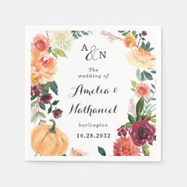 Pumpkin Elegant Fall Floral Rustikale Hochzeit Serviette