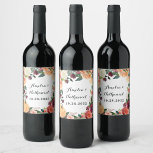 Pumpkin Elegant Fall Floral Rustikale Hochzeit Weinetikett