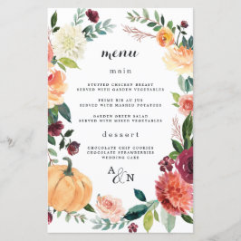Pumpkin Elegant Fall Floral Wedding Menu Cards