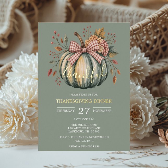 Pumpkin Erntedank Dinner Folieneinladung (Pumpkin Thanksgiving Dinner Real Gold Foil Invitation)