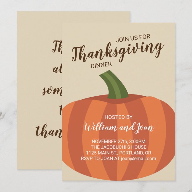 Pumpkin Erntedank Einladung Dinner Party (Vorne/Hinten)