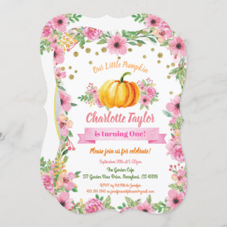 Pumpkin erste Geburtstag Foto Einladung Rosa