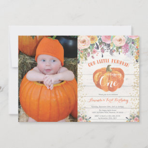 Pumpkin erste Geburtstagseinladung Floral Gold Einladung