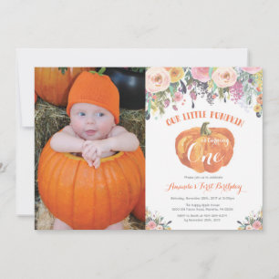 Pumpkin erste Geburtstagseinladung Pink Floral Einladung
