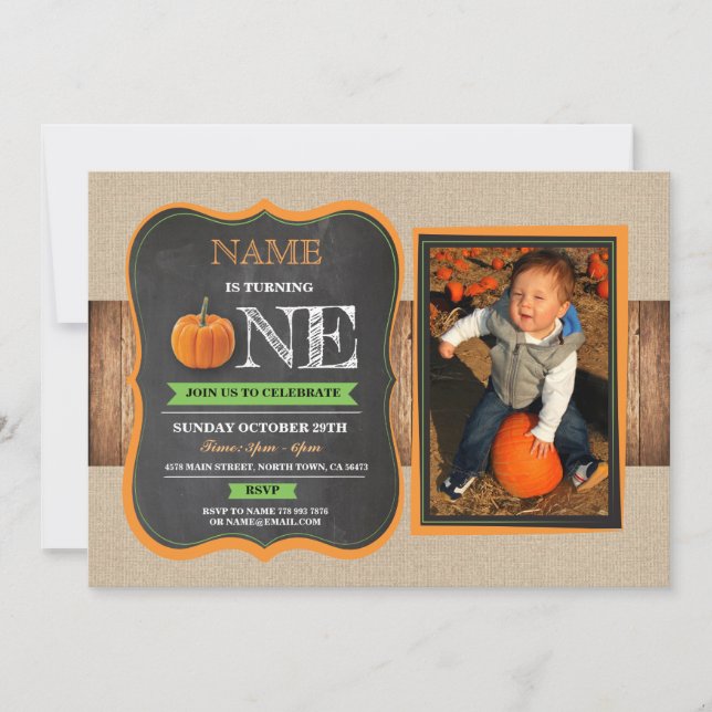 Pumpkin Erster Geburtstag Einladung 1. Party Foto  (Vorderseite)