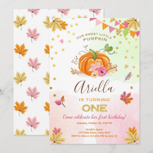 Pumpkin Erster Geburtstag Einladung Herbst Pink