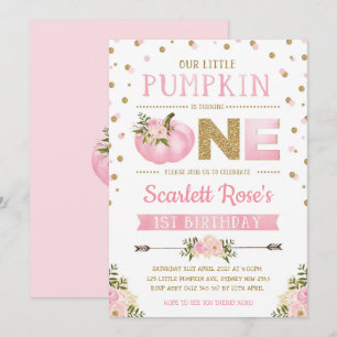 Pumpkin Erster Geburtstag Einladung Pink & Gold