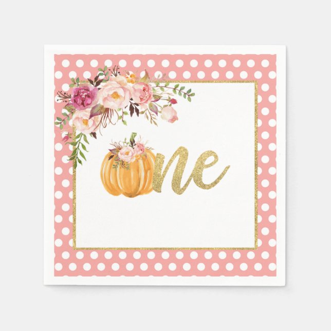 Pumpkin Erster Geburtstag Napkin - Blumenrosa Punk Serviette (Vorderseite)