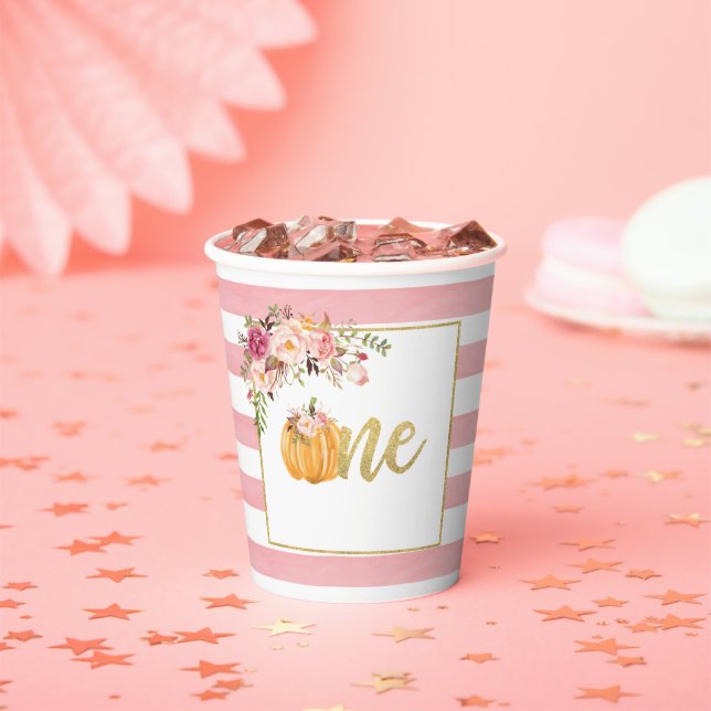 Pumpkin Erster Geburtstag Papier Cup - Blumenrosa  Pappbecher (Insitu)