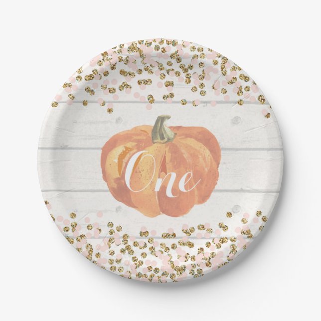 Pumpkin Erstgeburtsch Pink und Gold Paper Teller (Vorderseite)