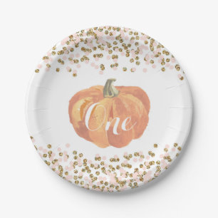 Pumpkin Erstgeburtsch Pink und Gold Paper Teller