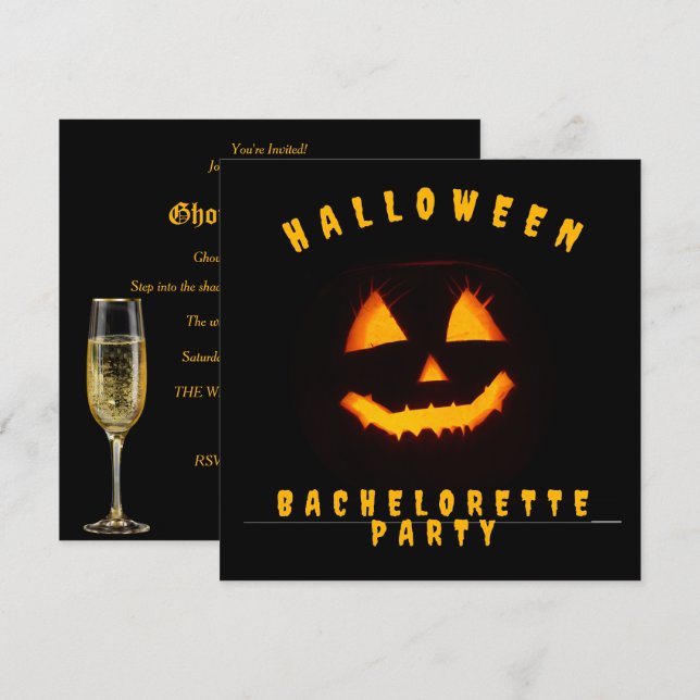 Pumpkin Face Halloween Junggeselinnen-Abschied Einladung (Vorne/Hinten)