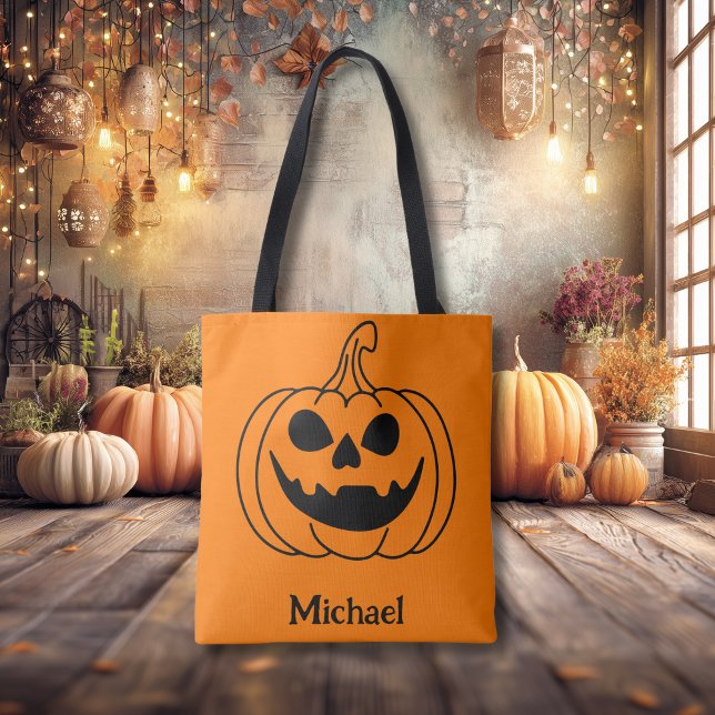 Pumpkin Face Jack O Lantern With Name Tasche (Von Creator hochgeladen)