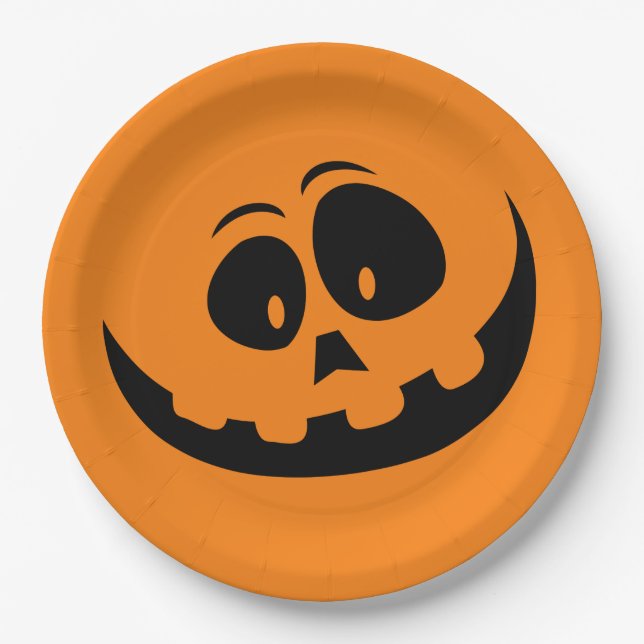 Pumpkin Face Orange Halloween Pappteller (Vorderseite)