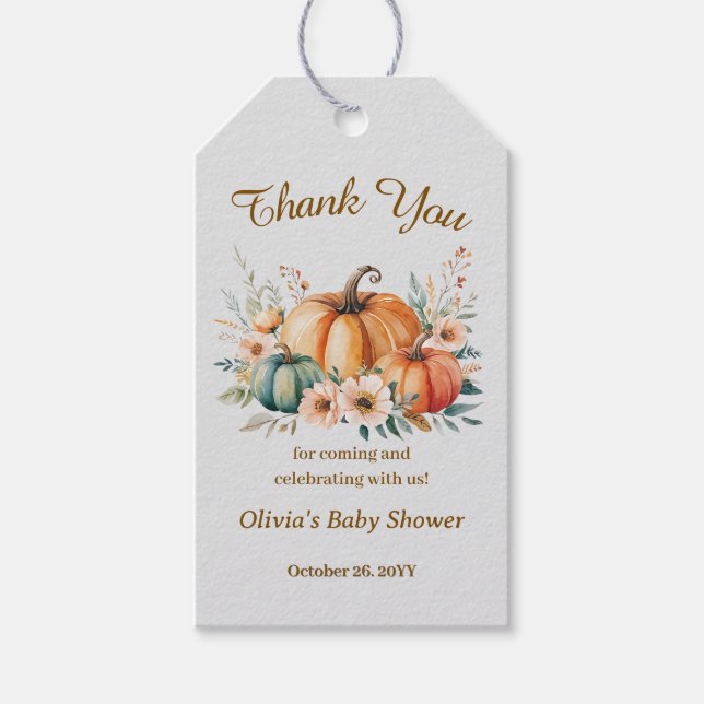 Pumpkin Fall Autumn Boho Floral Vielen Dank Geschenkanhänger (Vorderseite)