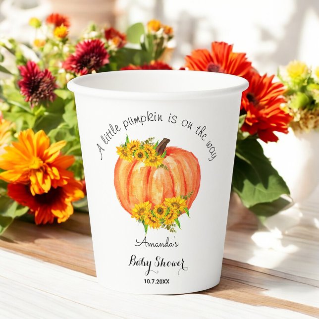 Pumpkin Fall Baby Dusche Orange White Paper Cup Pappbecher (Von Creator hochgeladen)