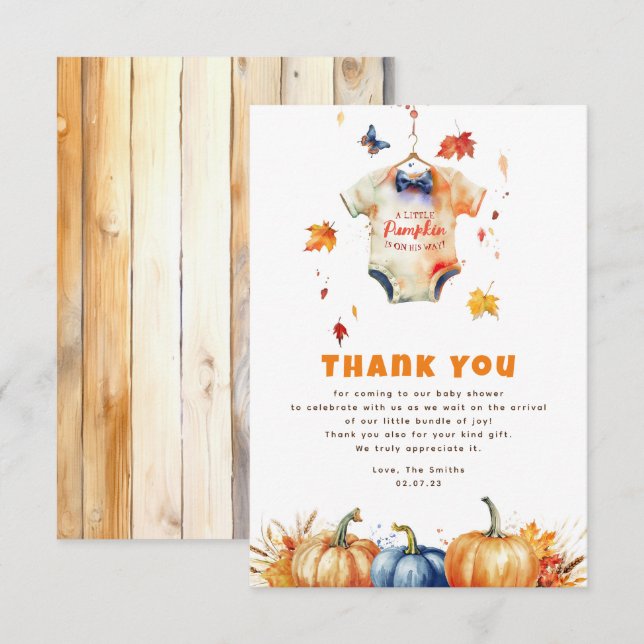 Pumpkin Fall Baby Dusche Vielen Dank Dankeskarte (Vorne/Hinten)