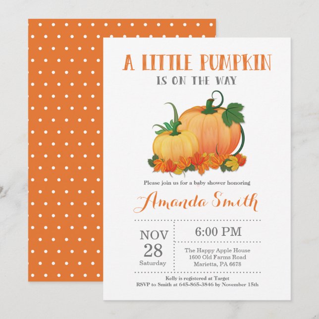 Pumpkin Fall Baby Shower Einladungskarte (Vorne/Hinten)