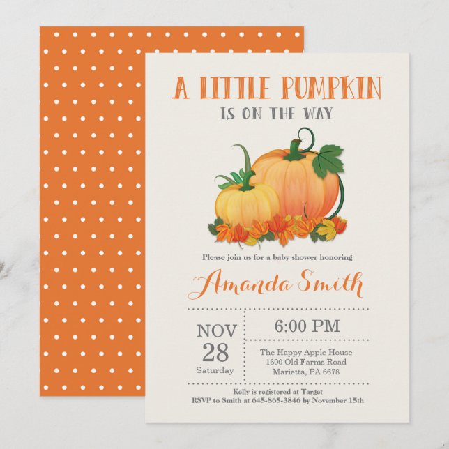 Pumpkin Fall Baby Shower Einladungskarte (Vorne/Hinten)