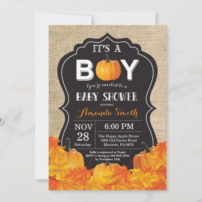 Pumpkin Fall Baby Shower Einladungskarte Burlap (Vorderseite)