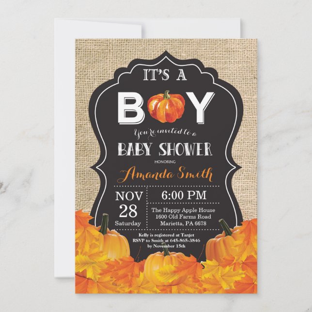 Pumpkin Fall Baby Shower Einladungskarte Burlap (Vorderseite)