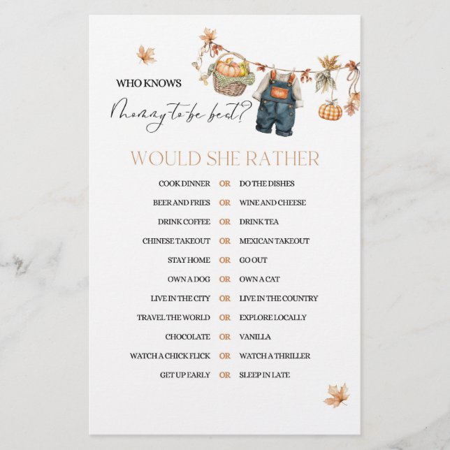 Pumpkin Fall Baby Shower Mommy Game (Vorderseite)